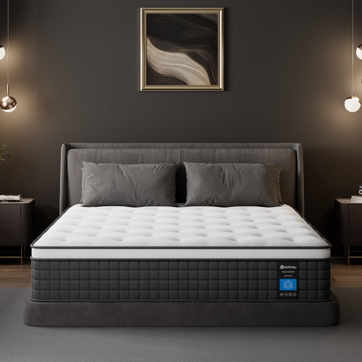 Queen Mattress 8 Inch Queen Size Hybrid Mattresses in a Box, Soft and Comfort Medium Firm Gel Memory Foam and Individual Pocket Springs, Fiberglass Free Bed Mattress, Breathable, CertiPUR-US Certified PECHINOU
