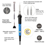 Soldering Iron Kit, 60W Soldering Iron, 2 Soldering Iron Tips, 14-in-1 Adjustable Temperature, Solder Wire, Desoldering Pump, Stand, Fast Heating for Electronics Repair Hobby DIY 120V US Plug Plusivo