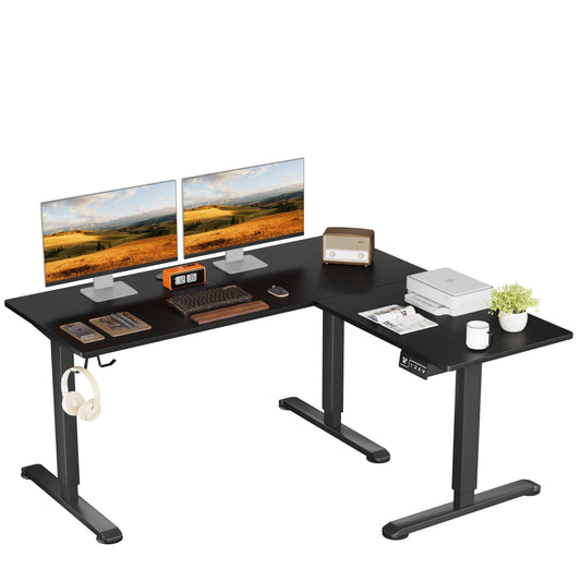 Shahoo L-Shaped Electric Standing Desk, 63 x 48 Inches Height Adjustable Coner Table, Home Office Computer Workstation, Black, 63 x 48 Inch - WoodArtSupply