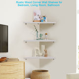 Joiishom Corner Wall Shelf Set of 3, Floating Corner Shelves for Wall, Rustic Wood Wall Storage Display Shelves for Living Room Bedroom Bathroom Kitchen (White) Joiishom