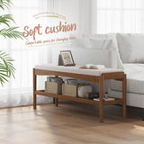 STDDRE Shoe Bench Entryway Bamboo 2-Tier Shoe Rack with Cushion Padded Seat Shoe Bench Organizer Stable for Entry, Hallway, Living Room, Bedroom, Closet (39.4 * 11.4 * 16.5IN, Brown-Beige) STDDRE