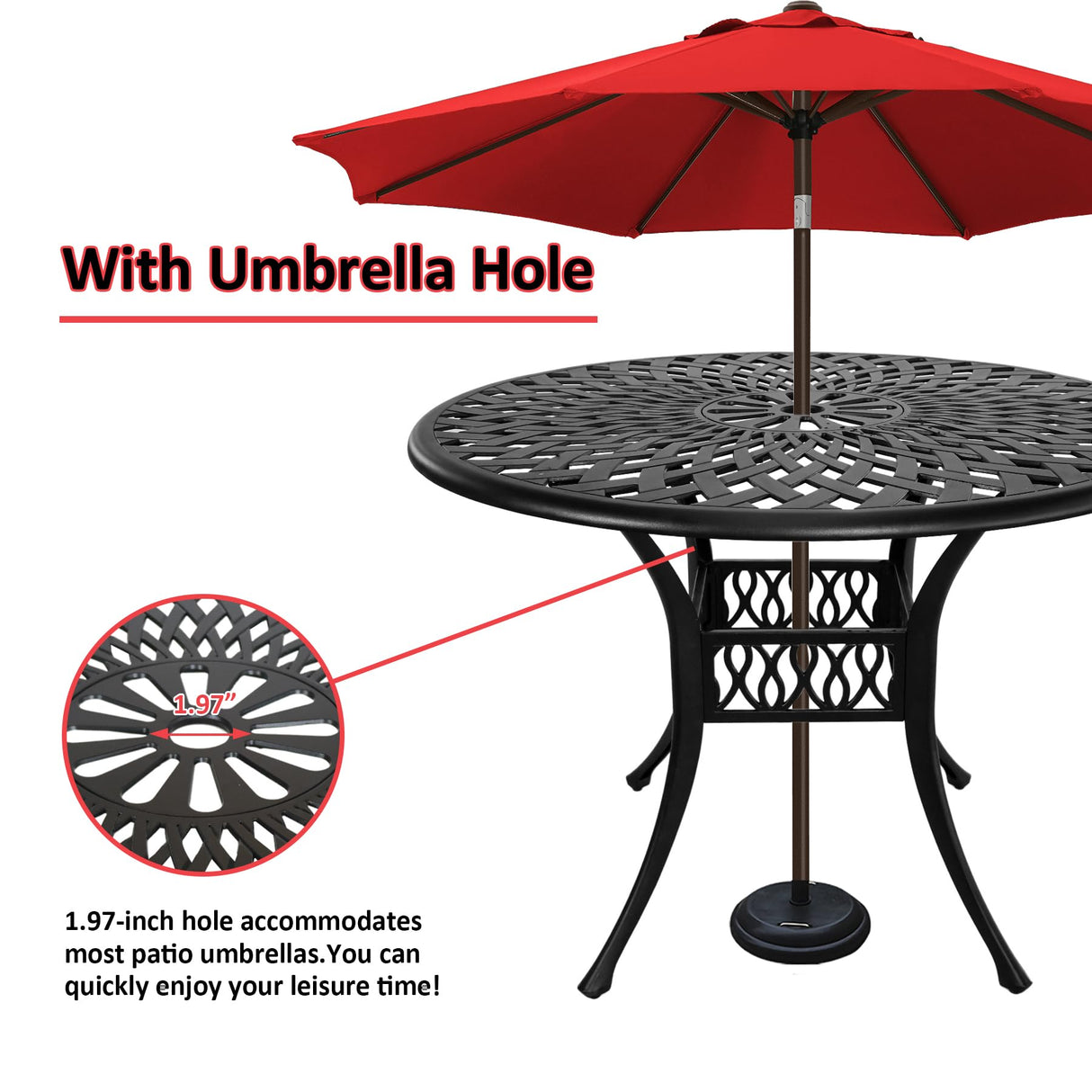PATIO-IN 5 Piece Cast Aluminum Outdoor Dining Set, Outdoor Table and Chairs Set of 4, Patio Dining Set with 4 Chairs and 42" Round Table, Patio Conversation Set with 1.97" Umbrella Hole PATIO-IN