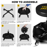 YELLOW JACKET Rolling Garage Seat Adjustable Pneumatic Shop Creeper Seat 300Lbs Mechanic Stool with Wheels and Removable Tool Tray Storage Workshop Chair for Auto Repair YELLOW JACKET