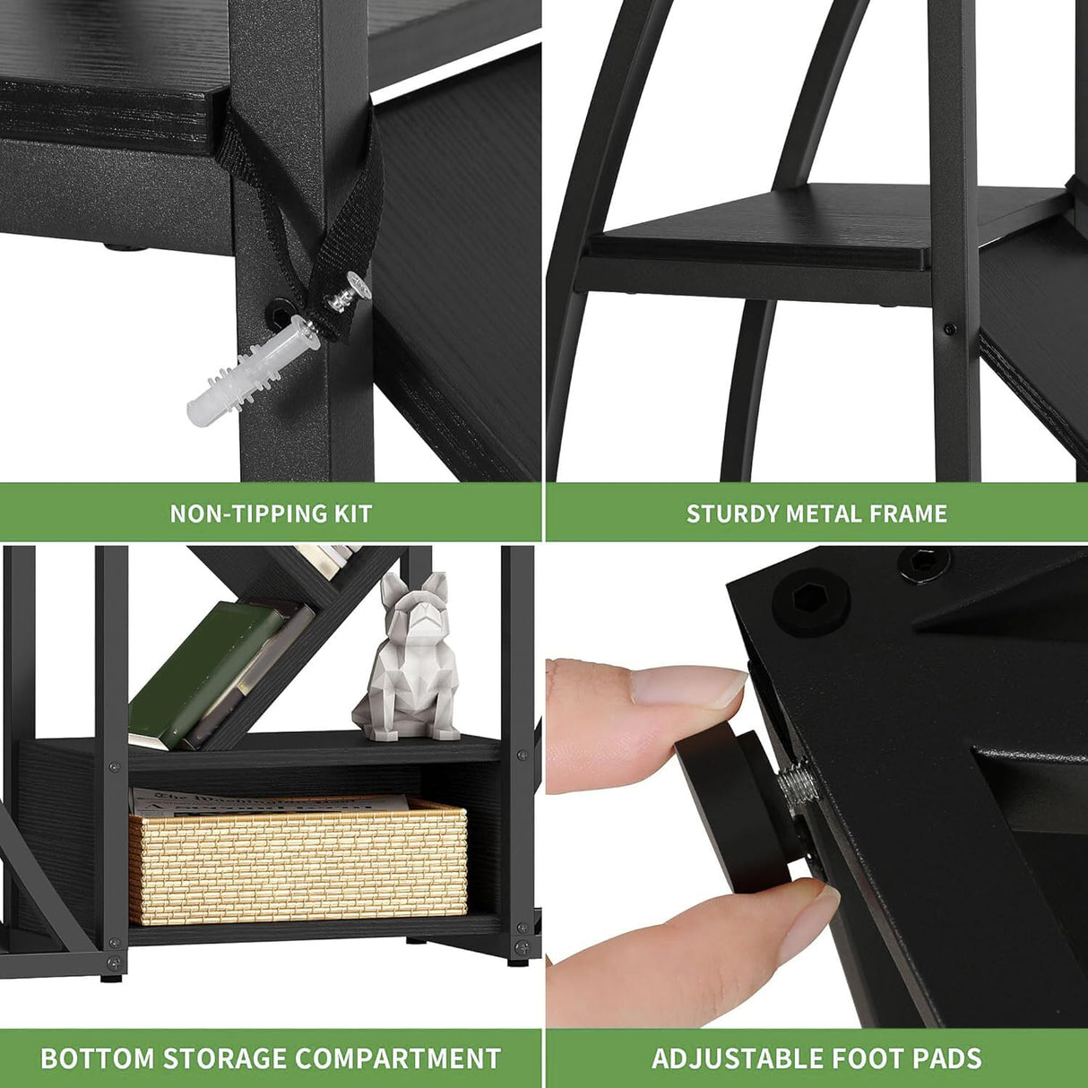 GOOBED Oval Bookshelf, Triple Wide 5 Tier Etagere Bookcase, Industrial Display Shelves Tree Bookshelf for Living Room, Bedroom, Home Office, Black GOOBED