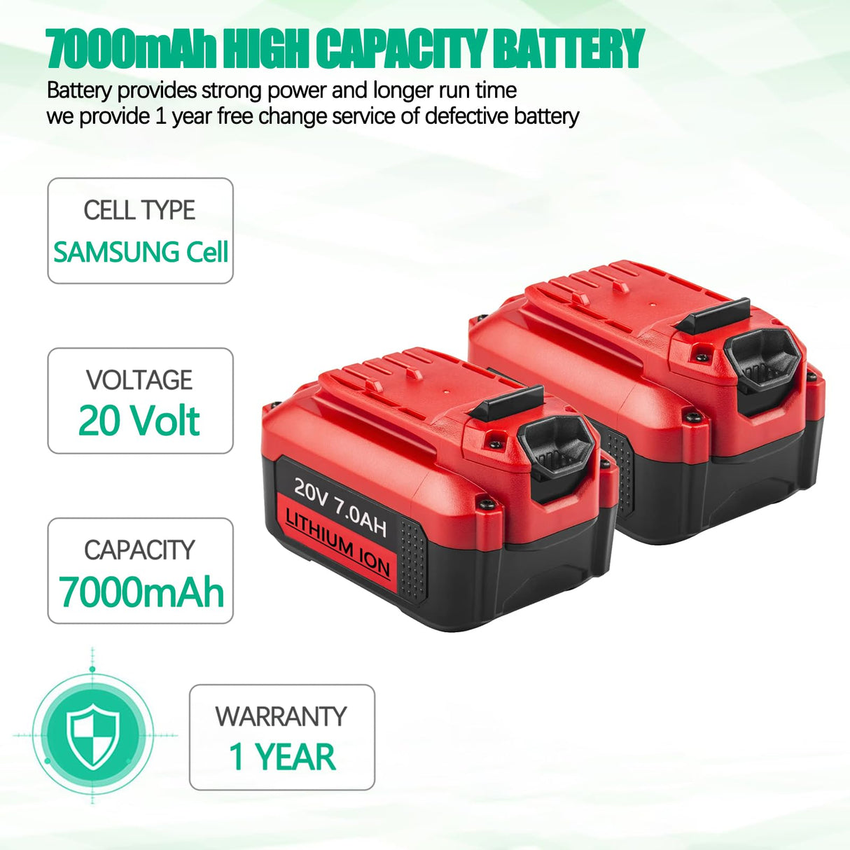 Upgraded 7000mAh V20 Battery and Charger Set Compatible for Craftsman 20V Battery Replacement CMCB204 CMCB205 CMCB202 CMCB202-2 CMCB201 CMCB206 CMCB209 CMCD700C with CMCB104 Charger Batryuic