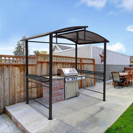 COOS BAY 8x5 Barbeque Grill Gazebo Outdoor BBQ Gazebo Canopy, Steel Frame Double-Tier Polycarbonate Top Canopy with Shelves Serving Tables COOS BAY