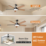 TALOYA 52 Inch Black Ceiling Fans with Lights Led Remote Control Flush Mount Low Profile for Bedroom Living Dining Room Outdoor Farmhouse Patio,Reversible,DC Motor,Diammable,Buzzer ON/Off,5 Blades TALOYA