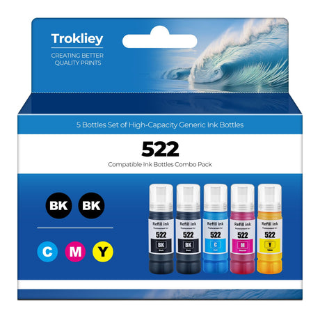 522 Ink Refill Bottles ET-2800 ET-4800 ET-2400 ET-2803 Ink Refill Replacement for Epson 522 Ink Refill Bottles Compatible for Ecotank for ET-2720 ET-4700 ET-4810 ET-2840 Printer (Not Subli Ink) Trokliey
