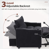 HAOMARKETS 3-in-1 Convertible Loveseat Sleeper Futon Sofa Bed with Cup Holders, 2-Seat Pull Out Couch, Phone Holder and USB Port, Corduroy 3-Level Adjustable Backrest Couches for Living Room, Black HAOMARKETS