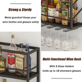 Woskar Wall Mounted Wine Rack 2 Tier, Metal Bar Liquor Shelves and Glass Holder,Wall Bar Shelf Wine Display Storage Holder for Home Bar, Dining Room, Kitchen(31.4×7.8×26in) Woskar