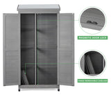 68''x33''x20'' Outdoor Wooden Storage Shed with Metal Top Tall Vertical Tool Cabinet for Backyard Garden Patio Lawn (Grey) Mederlo