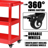 BRLJUNEO Tool Cart on Wheels, 3 Tier Rolling Mechanic Tool Cart, Heavy Duty Steel Utility Cart w/Lockable Wheels, 450 LBS Capacity Industrial Service Cart for Garage, Warehouse, Workshop (Bright Red) BRLJUNEO