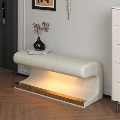 THINK 30 Entryway Bench, Leather Upholstered Ottoman with LED Sensor Light for Living Room,Bedroom,end of Bed,Beige