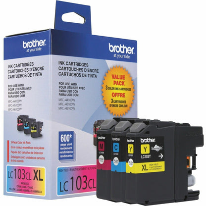 Brother LC1033PKS, LC-103, Innobella High-Yield Ink, 600 Page-Yield, 3/Pack, Cyan-Magenta-Yellow