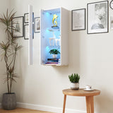 Pvillez 39" LED Display Cabinet with 3 Glass Shelves & 1 Door, Modern Wall-Mounted Curio Cabinet Display Case Storage Cabinet, High Gloss Floor Standing Bookshelf for Living Room Bedroom (White) Pvillez