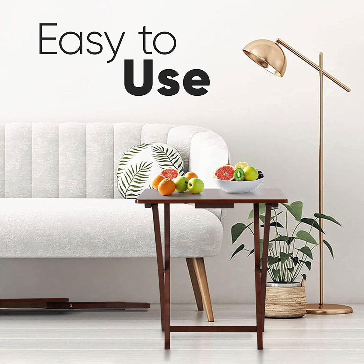 PJ Wood Multifunctional Rectangular Folding and Collapsible Solid Wood TV Tray Snack Tables with Compact Storage Rack, Set of 2, Black PJ Wood