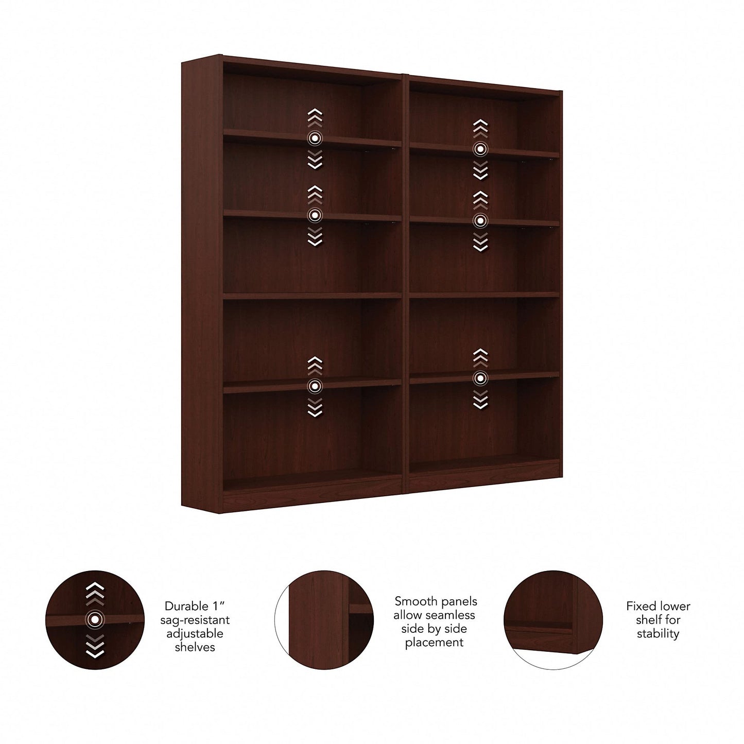 Bush Universal 5 Shelf Bookcase Set of 2 in Vogue Cherry - WoodArtSupply