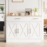 Vongrasig 43” Sideboard Buffet Cabinet with Storage, Farmhouse Coffee Bar with Drawers and Shelves, Wood Buffet Table for Kitchen, Dining Room, White Vongrasig