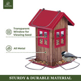 Kingsyard Cute Bird House Feeders for Outside, Hanging Metal Bird Feeder with 4 Ports, Outdoor Garden Yard Decorations for Cardinals Finches Chickadees Goldfinches & Sparrows Birds Watching Kingsyard