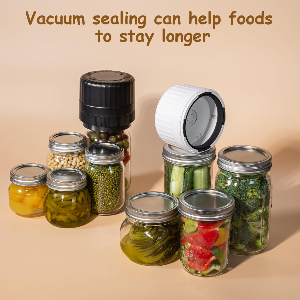 Fully Automatic Mason Jar Vacuum Sealer Kit - Auto Stop Mason Jar Vacuum Sealer Kit, Jar Vacuum Sealer for Mason Jars, Jar Vacuum Sealer, A Must-Have for Canned Foods Pantry Canning Pickling HTPOW