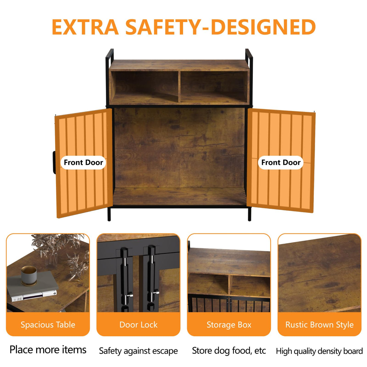 aboxoo Large Dogs Crate 40/32 Inches Furniture-Style Cages,Large Medium Dog Kennels Indoor,Wood Dog Crate Table with Drawers Storage,Heavy Duty Dog Crate(Rustic Brown) aboxoo