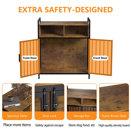 aboxoo Large Dogs Crate 40/32 Inches Furniture-Style Cages,Large Medium Dog Kennels Indoor,Wood Dog Crate Table with Drawers Storage,Heavy Duty Dog Crate(Rustic Brown) aboxoo