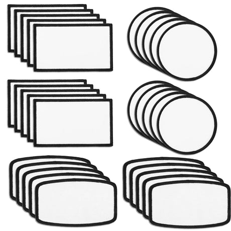 30 Pcs Fabric Iron-on Blank Patches with Black Border Sublimation Blanks Patches Blank Sublimation Hat Patches for DIY Crafts Clothes Caps T-Shirt Bags Backpack Uniforms(3 Shapes) Hariendny