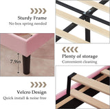 VECELO Queen Upholstered Platform Bed Frame with Tufted Adjustable Headboard/Mattress Foundation/Wood Slat Support,Easy Assembly,Pink VECELO