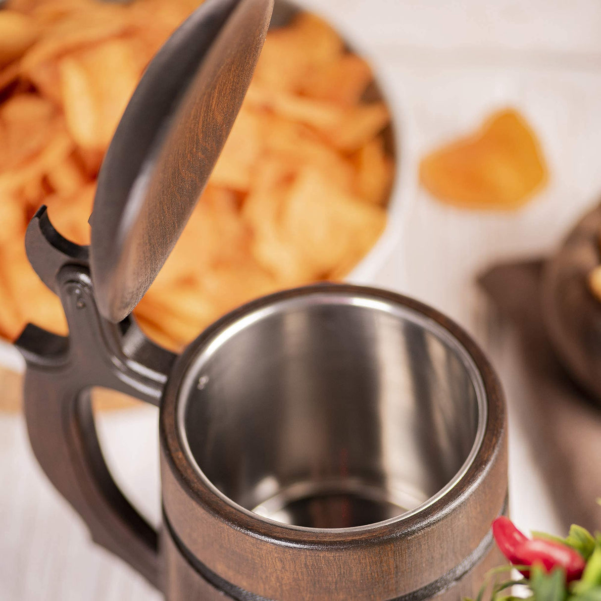Wooden Beer Mug with Lid, 22 oz, Hunter Beer Stein, Pirate, Medieval, Fantasy, Plain Beer Tankard, DnD Gamer Gift, Geek Gift STAR MUGS