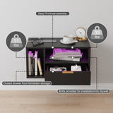 Veegle Black Floating Nightstand with Charging Station and LED Lights,Black Veegle