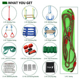 Ninja Warrior Obstacle Course for Kids Backyard - 2×50ft Slackline Kit with 10 Most Complete Accessories for Boys & Girls, Swing, Rope Ladder, Gymnastic Ring, Climbing Net, Arm Trainer and Monkey Fist Dripex