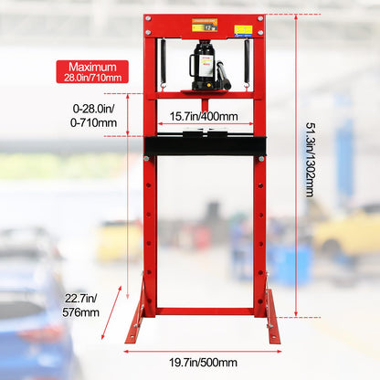 12T Hydraulic Press,12 Ton H-Frame Garage Floor Hydraulic Benchtop Press Adjustable Hydraulic Shop Press with Plates,Red