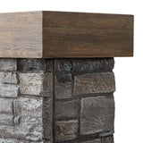 Modern Ember Raeford 40 Inch Wood Fireplace Mantel with Stone Brick Surround and 18" Electric Fireplace Insert | 40" L x 40" H x 11.5" D Modern Ember