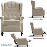 OQQOEE Wingback Recliner Chair Set of 2 with Massage and Heat, Push Back Accent Armchair with Adjustable Backrest, Nailhead Trim, Upholstered Fabric Chair for Living Room, Bedroom, Small Spaces(Beige) OQQOEE