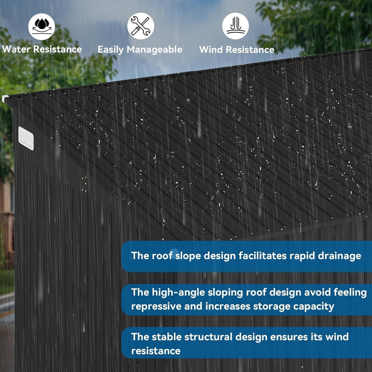 BinpLax 8'x4' Shed Galvanized Steel Storage Sheds with Triple Doors Weatherproof Outdoor Utility Sheds, Dual Lock Lean to Shed with Sloped Roof for Mower, Bike, Generator, Garden Tools (Black) BinpLax