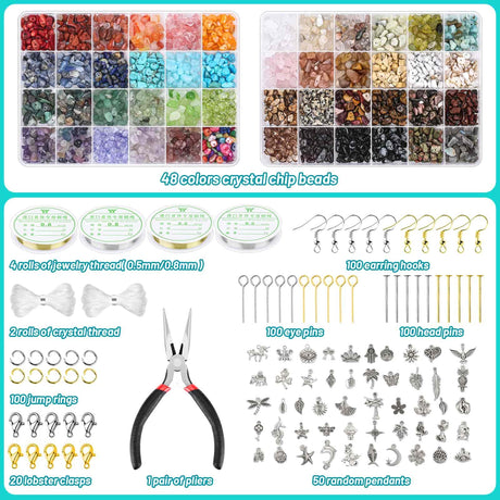 PAXCOO 2278Pcs Crystal Beads for Jewelry Making Supplies, 48 Colors Ring Making Kit Crystals Jewelry Making Kit for Adults Bracelet Earring Necklace Making PAXCOO