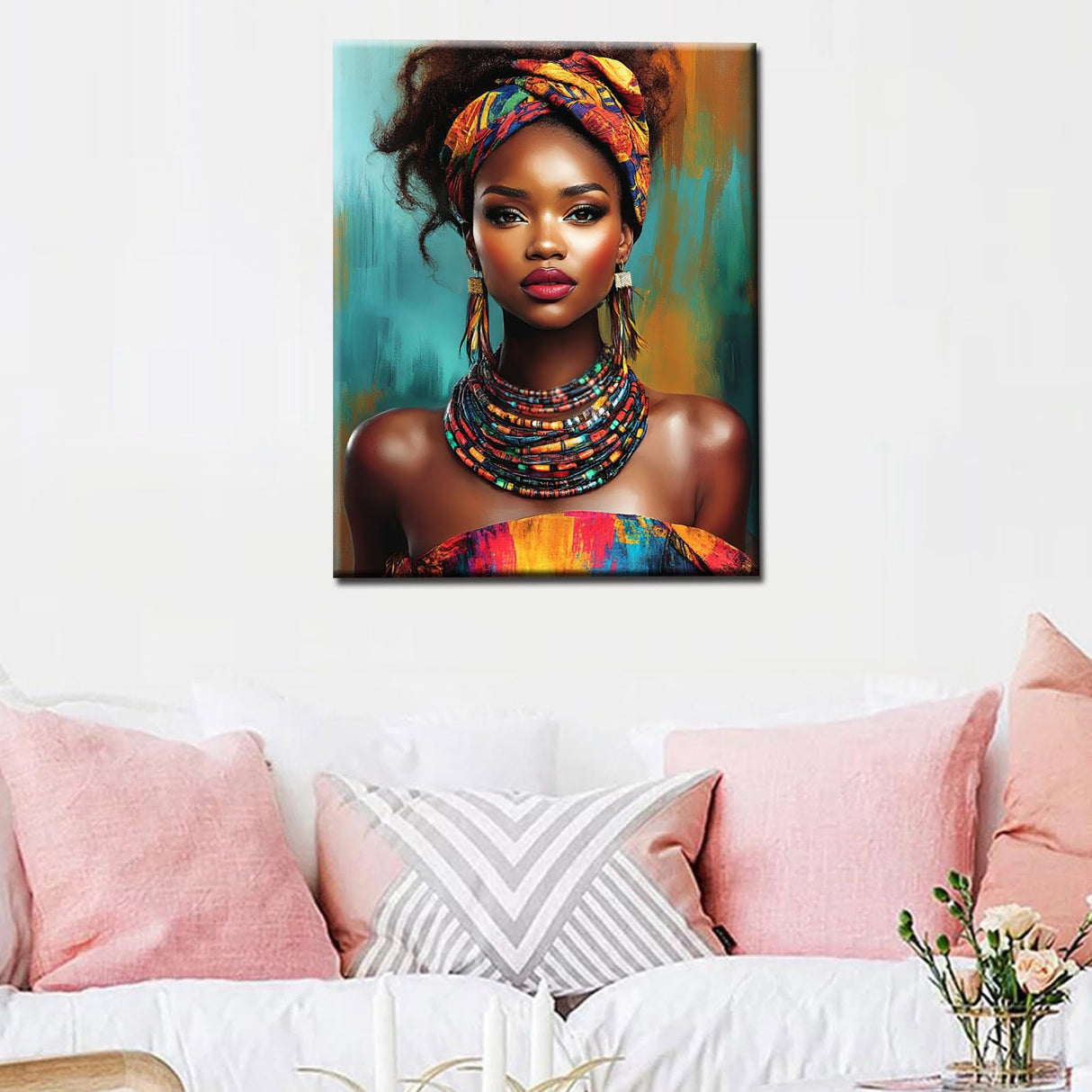Tucocoo African Lady Portrait Paint by Numbers Kits 16x20 inch Canvas DIY Oil Painting for Adults with Brushes and Acrylic Pigment Beautiful Black Girl Abstract Artwork for Home Decor (Without Frame) Tucocoo
