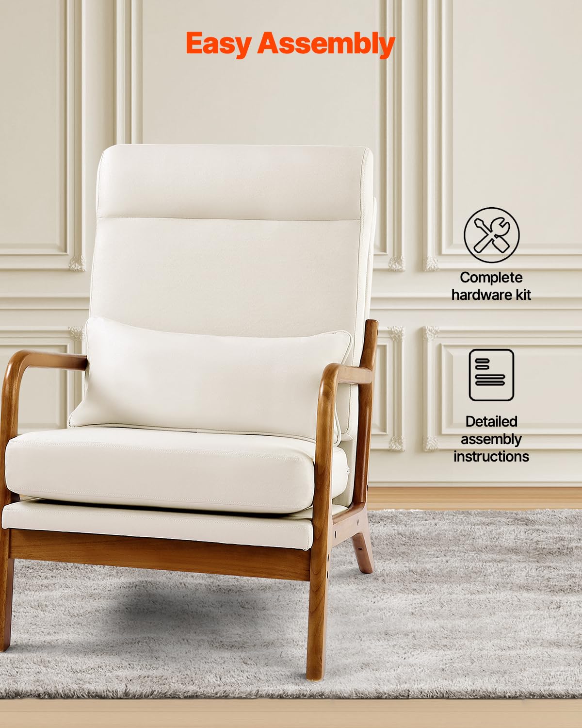 VEVOR Accent Chair, High Back Mid Century Modern Armchair with Solid Wood Frame and Non-Slip Legs, Upholstered Leisure Chair with Linen Fabric and 5.3 in Thickened Cushion, for Living Room, Bedroom VEVOR