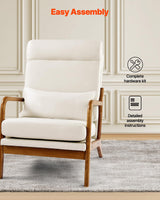 VEVOR Accent Chair, High Back Mid Century Modern Armchair with Solid Wood Frame and Non-Slip Legs, Upholstered Leisure Chair with Linen Fabric and 5.3 in Thickened Cushion, for Living Room, Bedroom VEVOR