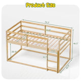 Xilingol Low Bunk Bed for Kids, Floor Bunk Bed Twin Over Twin, Wooden Bunk Bed Frame with Full Guardrails, Twin Bunk Bed for Bedroom, Dorm (Natural) Xilingol