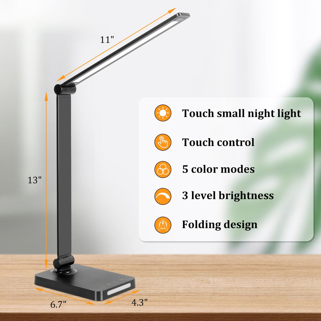 LED Desk Lamp with USB Ports,Touch Desk Lamps for Home Office with 5 Color Modes,3 Brightness Desk Light with Small Night Light,Reading Lamp Table Lamp for Bedroom Bedside Study Black （with adapter） Dott Arts