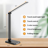 LED Desk Lamp with USB Ports,Touch Desk Lamps for Home Office with 5 Color Modes,3 Brightness Desk Light with Small Night Light,Reading Lamp Table Lamp for Bedroom Bedside Study Black （with adapter） Dott Arts