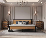 BONSOIR Queen Size Steel Platform Bed Frame with Wooden Headboard and Footboard BONSOIR