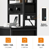 REAHOME 41 Inch Tall Nightstand with Charging Station, LED Night Stand with 6 Fabric Drawers, Bed Side Table with 3-Tier Wood Storage Shelves for Bedroom, Office, Small Spaces, Dark Gray REAHOME