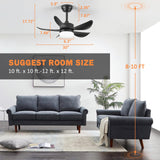 RHEAFON Ceiling Fans with Lights and Remote,30 Inch Smart Ceiling Fan,Reversible,Noiseless,Small Black Ceiling Fan for Bedroom Kitchen Indoor/Outdoor Patio RHEAFON