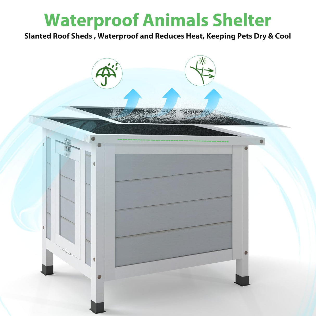 COZIWOW Rabbit Hutch, Outdoor Cat House Weatherproof, Bunny Cage Indoor with Openable, Portable Small Animals Shelters with Nonslip Ramp for Hideout Rabbits/Feral Cats/Chicken/Duck/Small Animals-Gray COZIWOW