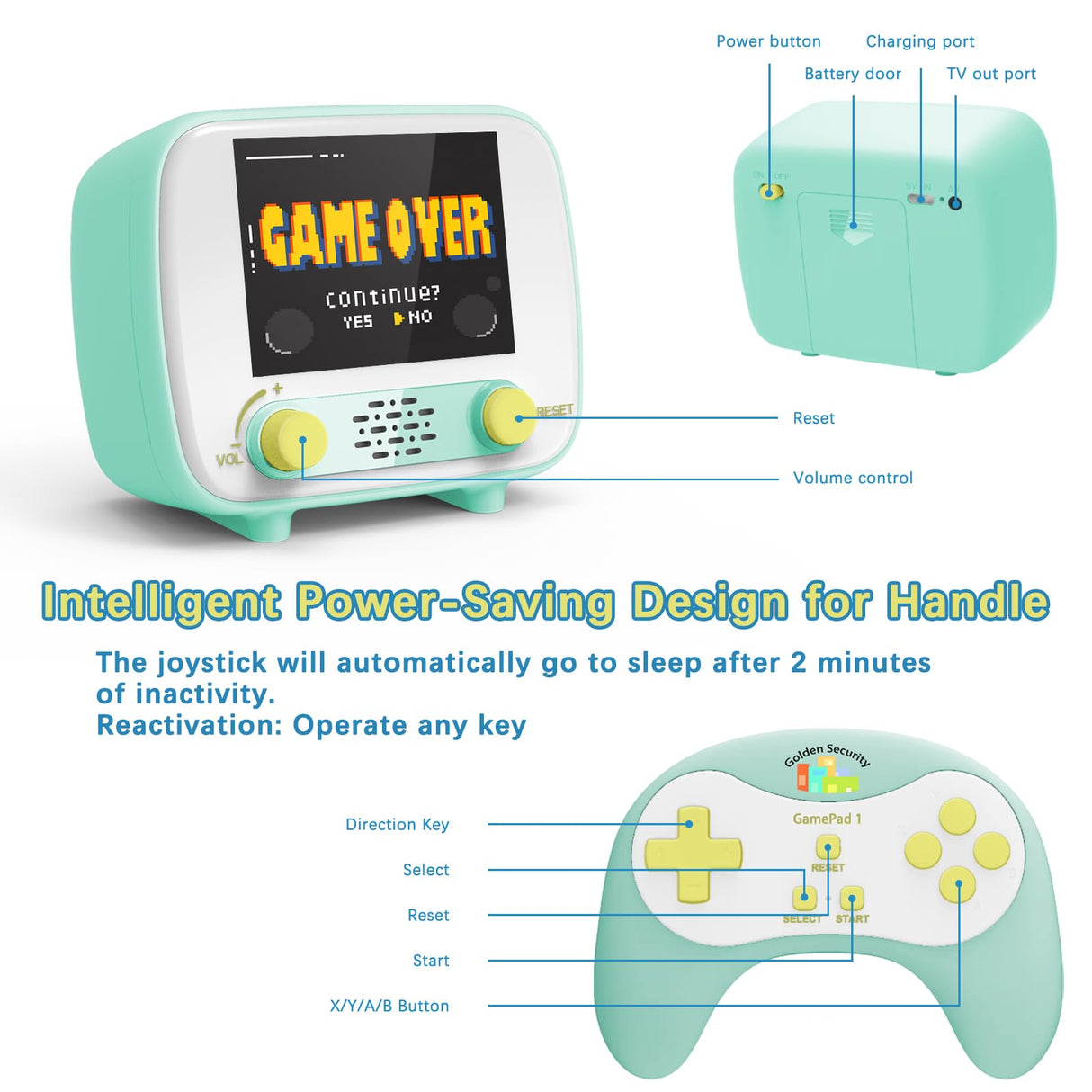 Handheld Game Console, Retro Mini Arcade Machine, 2.8 Inches, (One Player Game 216 Classic Games, Two Player Game 84 Classic Games), Supports for Handheld Controller & AV Output Connection TV Golden Security