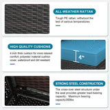 Ophelian 8 Piece Patio Furniture Set with Fire Pit Table, Wicker Outdoor Sectional Sofa Set with Thick Anti-Slip Chusions, Patio Conversation Sets for Backyard, Garden, Deck (Brown/Peacock Blue) Ophelian