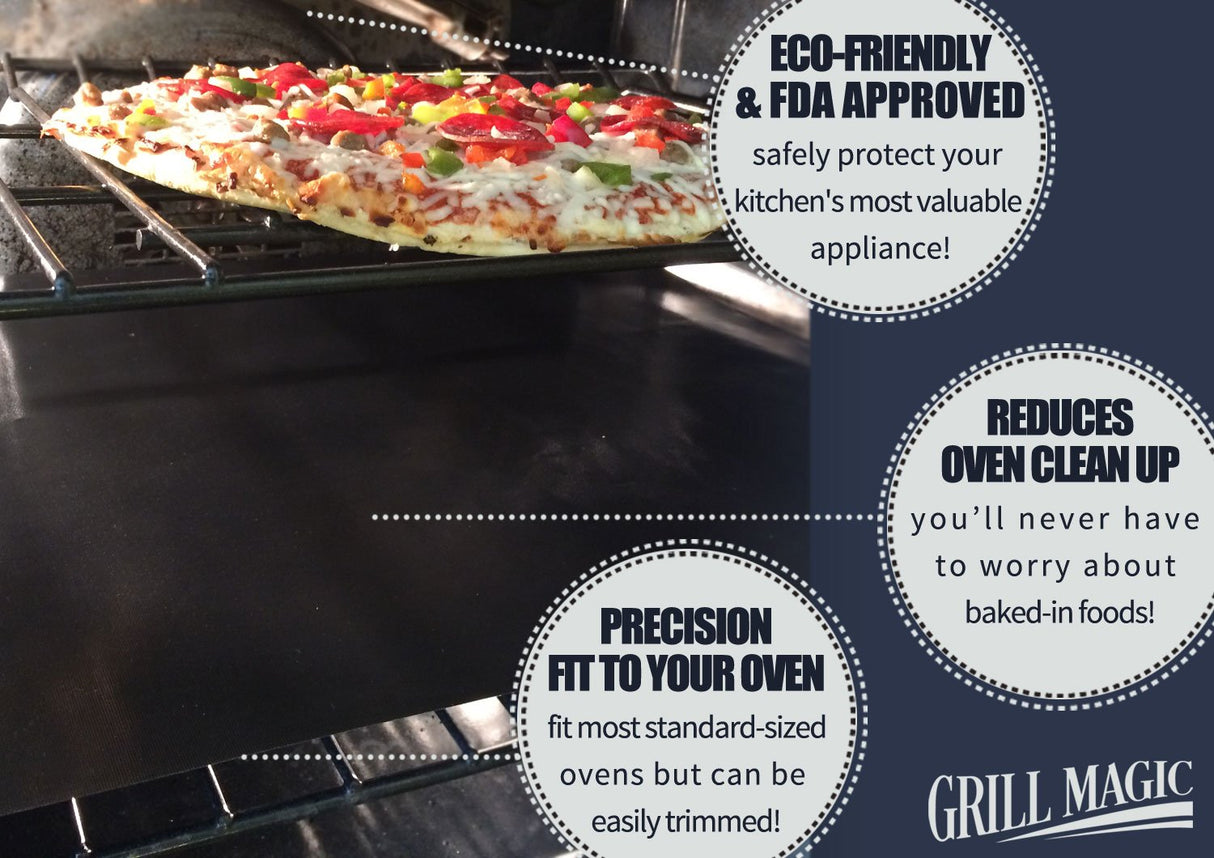 3 Pack Non-Stick Heavy Duty Oven Liners Set for Bottom of Electric Oven by Grill Magic - Thick, Heat Resistant Fiberglass Mat - Easy to Clean, Reduce Spills, Stuck Foods & Clean Up - BPA Free Grill Magic