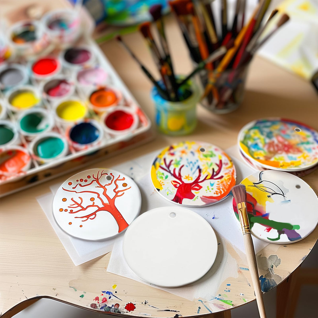 50 PCS Sublimation Ceramic Ornament Bulk Round Blank Ornament with Gold String for Crafting DIY Personalized Christmas Home Decor, White 2.8 Inch YOUKE OLA